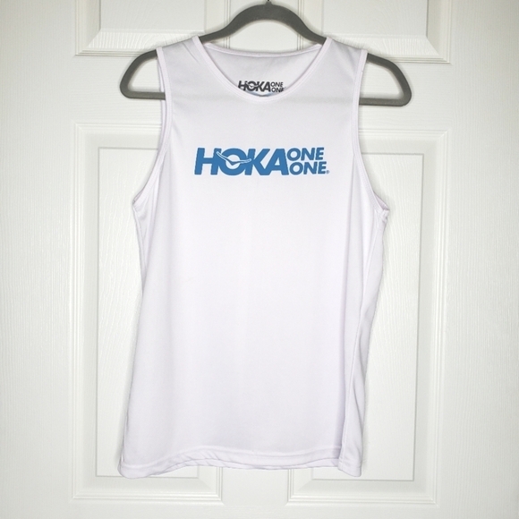 Hoka One One White Running Jersey Graphic Logo Tank Top - Picture 1 of 5